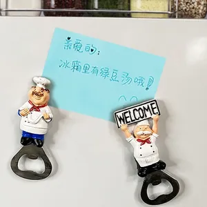 Creative chef fridge magnet bottle opener set showing 3D resin design with WELCOME sign