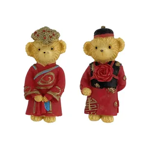 Imanes de nevera de osos de peluche estilo boda china con trajes tradicionales rojos