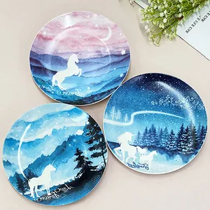 Piatto da Cena in Ceramica Nordic Ins Cielo Stellato Unicorno Foresta Piatto Decorativo da Parete per Matrimonio Banchetto Casa Stoviglie