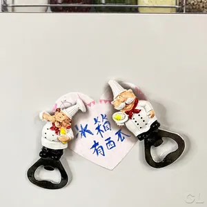Detail of creative cartoon chef fridge magnet bottle openers with stainless steel part