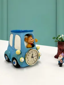 Reloj de escritorio de coche azul con mono y esfera analógica de cuarzo clara