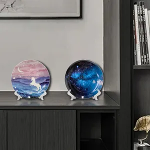 Set di piatti decorativi con cielo stellato e unicorno con supporti per la casa