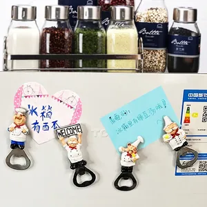 Chef shaped fridge magnet bottle openers with magnetic note holder functionality