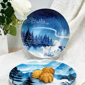 Piatto in ceramica con notte stellata, unicorno e foresta per decorazioni ed eventi