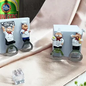 Set of four chef figurines bottle openers with magnetic backing for refrigerator
