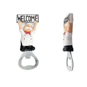 Creative chef figurine beer bottle opener with welcome sign and magnetic fridge attachment