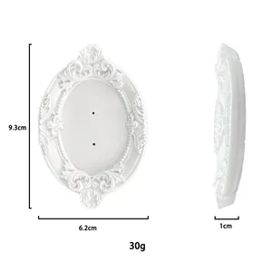Detailed dimensions of white baroque resin earring display stand with floral carvings