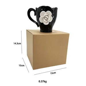 3D rose ceramic coffee mug with packaging box showing dimensions 15x15x14.3cm