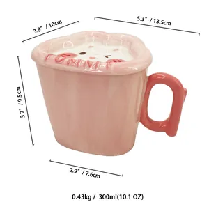 Mug en céramique lapin rose avec couvercle cœur et détails de capacité de 300ml affichés