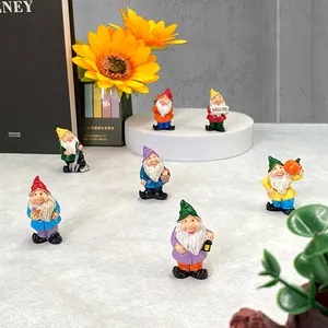 Set of 7 Nordic resin garden gnomes with colorful hats and Welcome signs for outdoor decor
