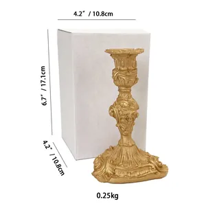 Baroque gold candlestick with vintage embossed details and dimensions 6.7x4.2 inches