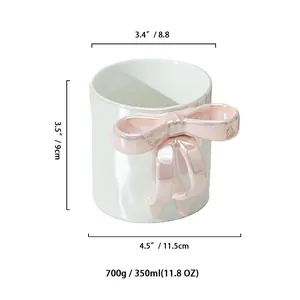Tazza in ceramica perlata da 350ml con fiocco rosa 3D per idea regalo donna