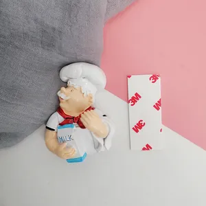 Cute chef figurine plug holder with milk box and 3M adhesive strip for wall mounting