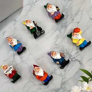 Set of 7 colorful resin garden gnomes with welcome sign for home garden decoration