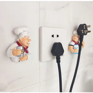 Creative Cartoon Chef Shape Power Plug Hook Resin Wall Mounted Cord Storage Rack Resin Socket Holder Decorative Cable Organizer