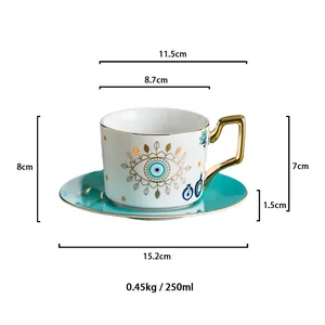 Specifiche dettagliate sulle dimensioni per set da caffè in ceramica malocchio 250ml