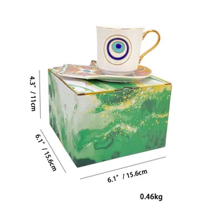Set tazzina da caffè in ceramica Evil Eye con dimensioni e dettagli della confezione
