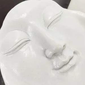 Macro detail of the white resin face relief tray with artistic facial contour texture