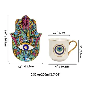 Schema dettagliato delle dimensioni per tazza da caffè e piattino Mano di Fatima 200ml