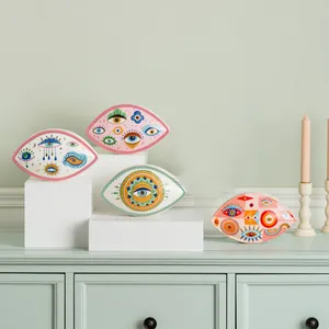 Nordic ceramic evil eye trinket trays with gold trim for home desk decor set of four