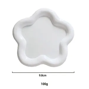 White minimalist flower jewelry tray measuring 9.8cm with a matte resin finish