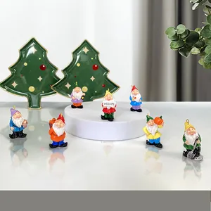 7-piece set of colorful garden gnome figurines with welcome sign and resin ornaments