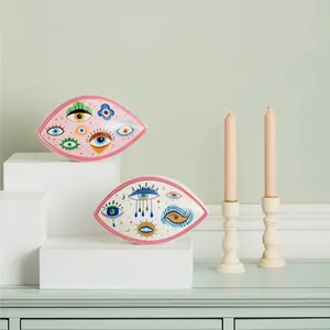 Nordic style ceramic evil eye decorative trays with gold edges for jewelry and home decor