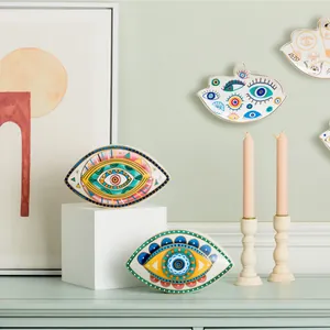 Decoración de mesa de ojo de buey de cerámica nórdica con borde dorado y motivos bohemios