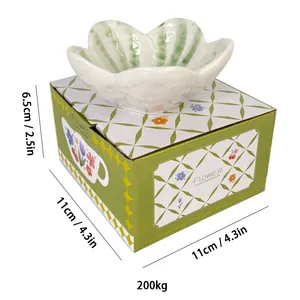 Vassoio per gioielli a fiore in ceramica con trama verde chiaro e scatola regalo