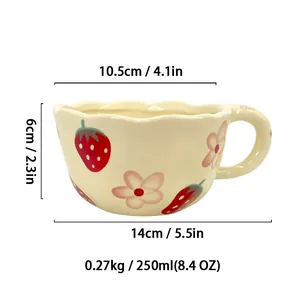 Hand-kneaded ceramic strawberry coffee mug with dimensions 250ml capacity and 10.5cm width