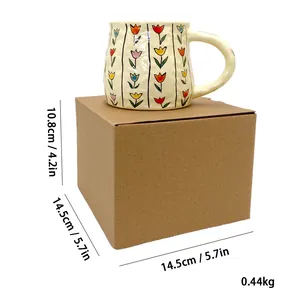 Handmade ceramic tulip mug with dimensions 14.5x14.5x10.8cm and kraft paper box
