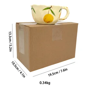 Detailed view of handmade ceramic lemon mug with wavy rim and dimension markings