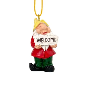 Christmas gnome resin hanging ornament with yellow hat and Welcome sign for home decor