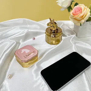 Scatole per gioielli in ceramica a forma di unicorno dorato con coperchi decorativi