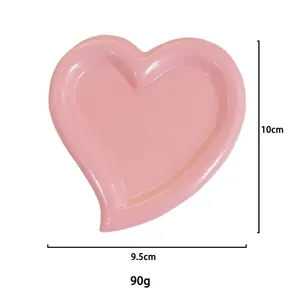 Pink heart-shaped resin jewelry tray for rings and bracelets, size 9.5x10cm