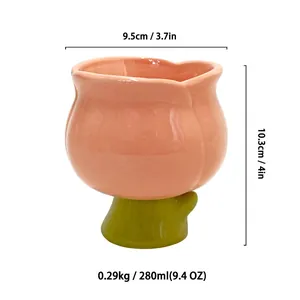 Mug en céramique en forme de pêche avec base de feuille, capacité 280ml et dimensions