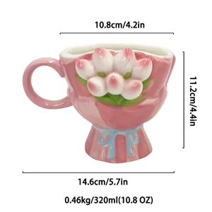 Detaillierte Größentabelle für 320ml Tulpen-Keramikbecher mit 3D-Blumen- und Schleifenrelief
