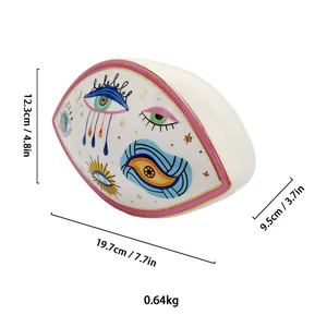 Nordic ceramic Evil Eye tray with gold trim for home decor, 19.7cm length