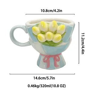 Detaillierte Maße für Tulpen-Keramiktasse mit Angabe von Größe und Füllmenge