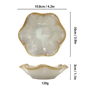 Vassoio per gioielli in ceramica a petalo con bordi marroni per decoro e anelli
