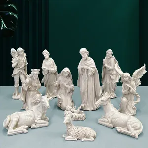 Statue del Presepio in Resina Figure Religiose Nascita di Gesù Decorazione Natalizia per Tavolo Casa Ufficio Ornamento Cattolico Vintage Regalo