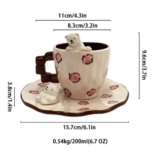 Set tazza e piattino in ceramica con orsetto polare, capacità 200ml e dimensioni