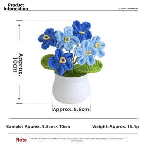 Handmade crochet forget-me-not potted flower dimensions 10cm height and 5.5cm width