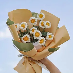 Flores Artificiales de Margarita Manzanilla de Ganchillo Hechas a Mano Ramo Tejido a Mano Para Decoración de Escritorio Hogar Boda Cumpleaños Regalo