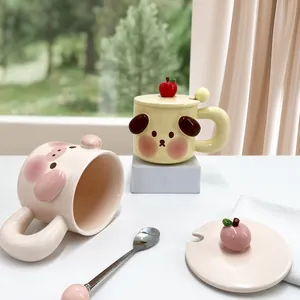 Simpatiche tazze in ceramica 3D con animali, coperchi a forma di frutta e cucchiaio