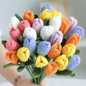 Handmade crochet tulip flower bouquet in vibrant mixed colors for home decor gift