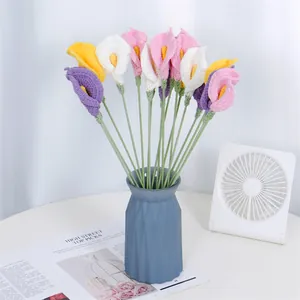 Handmade crochet Calla Lily bouquet in blue vase for home and office decoration