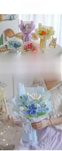 Handcrafted crochet tulip bouquet in pastel colors with elegant gift wrapping detail