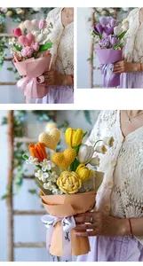 Detail of handmade crochet flower bouquet with tulips and roses for gift giving