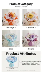 Handmade crochet rose bouquet dimensions 30x36cm with colorful gradient wool yarn